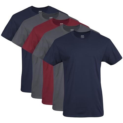 Gildan Herren Crew T-Shirts, Multipack, Style G1100 Unterwäsche, Marineblau/Anthrazit/Kardinalrot (5er-Pack), Mittel