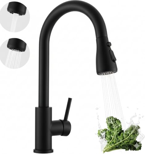 Wasserhahn Küche Ausziehbar Schwarz Edelstahl, Hochdruck Mischbatterie Mit Drei Funktionen Brausekopf, 360°Drehbar Einhebelmischer Für Waschbecken Armaturen
