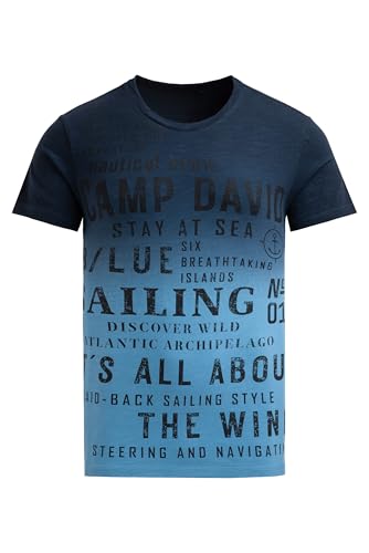 Camp David Herren T-Shirt Dip Dye mit Wording Prints Blue Navy, XXL