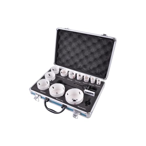 Makita D-47298 BiM-Lochsägen-Set 14-teilig im Alukoffer, Bi-Metall Lochsägen Ø 19-75 mm, Schnitttiefe 38 mm, für Holz, Metall Aluminium, Kunststoff