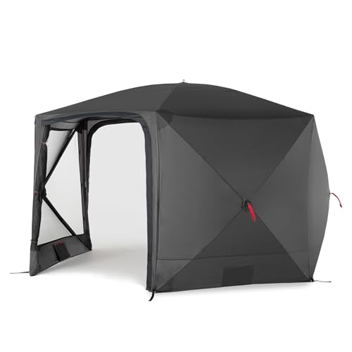 qeedo faltbares Schnell-Aufbau Pavillon mit UV-Schutz, wasserabweisend (3,7 x 2,2 m) inkl. Sturmleinen & Stahl-Heringe, Camping Vorzelt Event Shelter - Quick Hub Hex