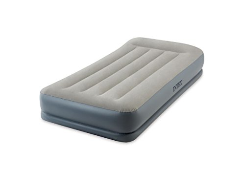 Intex 64116 - Luftbett Selbstaufblasend Einzelbett Dura-Beam Pillow Rest Mid-Rise, mit integrierter Elektropumpe, Geeignet für 1 Person, PVC, Grau, 99x191x30 cm
