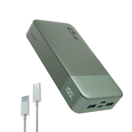 NOBIS Power Bank, Powerbank 20000mAh, 45W Externe Handyakkus Schnellladen, Externer Akku mit C zu C Kabel, Tragbares Ladegerät mit Digitalanzeige für Phone Android Laptop etc(Grün)