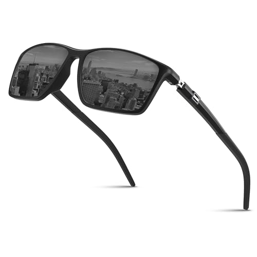 Gesruny Polarisierte Sonnenbrille Herren Damen Unisex UV400 Schutz Ultraleichte Klassische Retro Rechteckig Polarisiert Sonnenbrillen Schwarz für Angeln, Fishing, Fahren