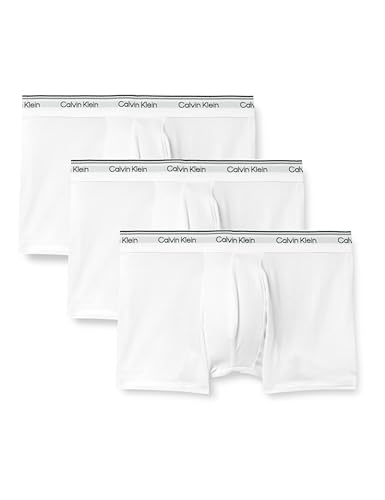 Calvin Klein Herren 3er Pack Boxershorts Trunks Balance mit Logobund, Weiß (White), L