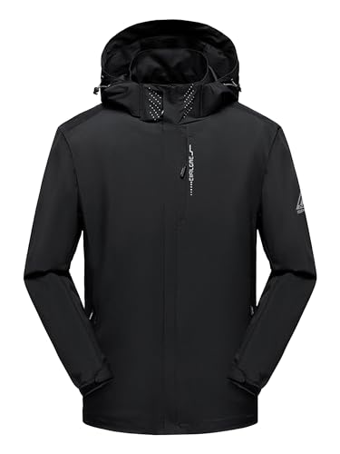 AMZSPORT Regenjacke Herren Winddichte Jacke Mit Kapuze Wasserdicht Leicht Packbar Atmungsaktiv für Outdoor, Laufen, Reisen,Wandern，Schwarz L