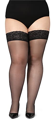 Bellivalini Damen halterlose Strümpfe mit Spitze Plus Size 20 DEN BLV-1126 (Schwarz, 3XL)
