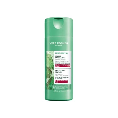 Yves Rocher Pure Menthe Peeling Pulver für Mischhaut & fettige Haut mit Pfefferminze, AHA & Reispuder – porenreinigendes Gesichtspeeling, klärend & mattierend 50 g