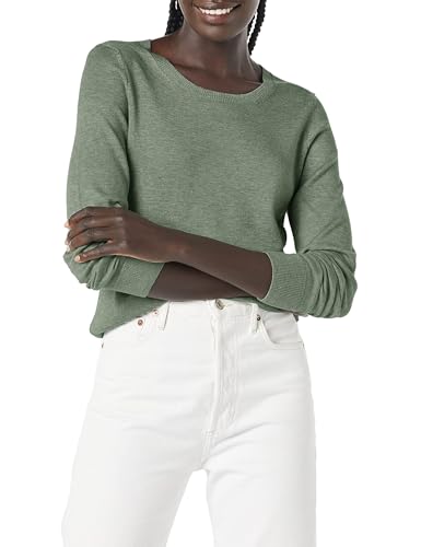 Amazon Essentials Damen Leichter, Langärmeliger Pullover Mit Rundhalsausschnitt (Erhältlich in Übergröße), Salbeigrün Meliert, M