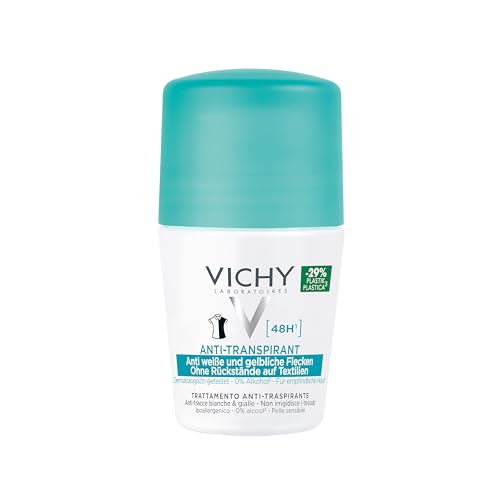 Vichy Anti-Transpirant 48h gegen Flecken, Deo-Roll-on für Frauen und Männer, Schweiß- und geruchshemmend, Keine Spuren auf der Kleidung, Mit Thermalwasser aus Vichy, Für empfindliche Haut, 50 ml