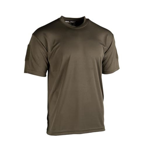 Mil-Tec Tactical Quick Dry T‑Shirt Herren • Taktisches Kurzarm-Shirt • Atmungsaktives & schnelltrocknendes Basic T-Shirt • Ideal als Sportshirt, Wandershirt, Arbeitsshirt • Oliv, L