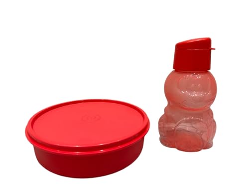 Tupperware to Go Eco 350ml Sportfreund Set Eco Easy Flip Top Trinkflasche EcoEasy Flasche geeignet für Getränke 350 ml Dino rot + Ecoeasy Signoraware 500ml Hitparade rot
