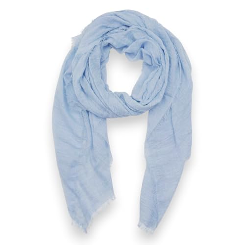 Ziona Leichter Damen-Schal aus Viskose – Crinkle Tuch mit Fransen – dünne Stola für Frühling, Sommer & Herbst (180×90 cm) (Blau)
