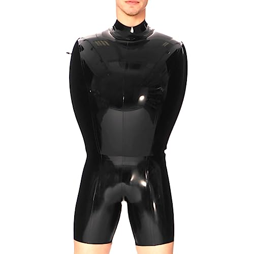 VIYOLI Inflatable Latex Bodysuit with Zippers at Back Sleeveless Rubber Surfsuit Leotard Catsuit Swimsuit,Black,Male S