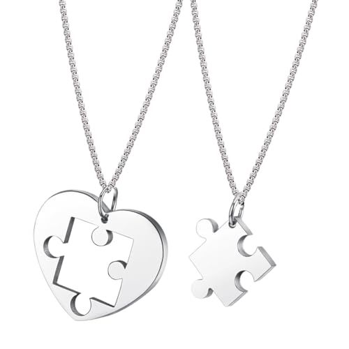 RDNKVB 1Paar Herz Puzzle Anhänger Kette für Damen Herren Edelstahl Herzkette Pärchen Kette Partner Kette Freundschaftskette BFF Ketten Passende Halskette Partner Paar Schmuck Geschenk