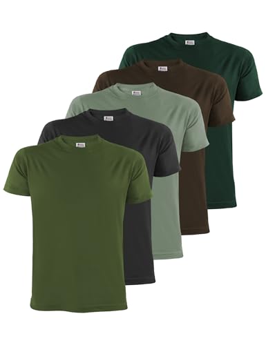 ALPIDEX Herren T-Shirts 5er Set Basic Rundhals 100% Baumwolle Forest L