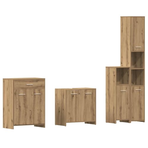 vidaXL 4-TLG. Badmöbel-Set Artisan-Eiche Holzwerkstoff, Badmöbelset, Badezimmerschrank, Unterschrank Bad, Badmöbel, Unterschrank Badezimmer