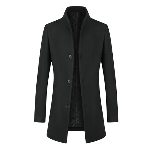 Allthemen Wintermantel Herren Wollmantel Lang Slim Fit Herrenmantel mit Stehkragen Business Coat für Winter Verdickt Schwarz XL