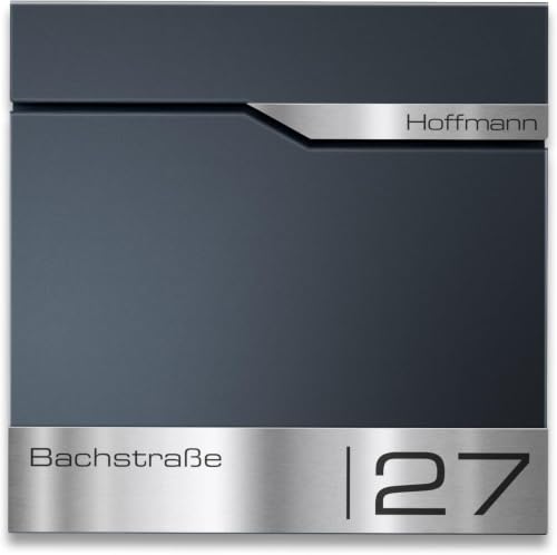 Metzler® Briefkasten Anthrazit mit Zeitungsfach, personalisiert mit Lasergravur, Wandbriefkasten mit austauschbarem Edelstahl-Namensschild, rostfreier moderner Postkasten,10 Jahre Ersatzteile, Siebert