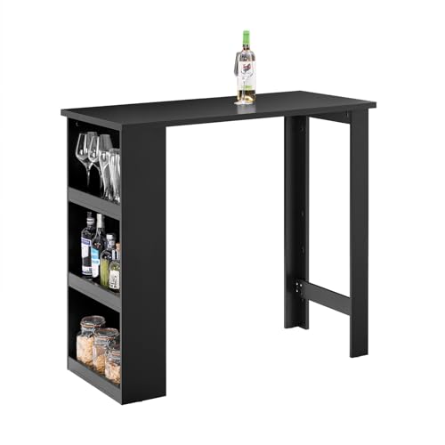 SoBuy Küchentheke Bartisch mit 3 Ablageflächen, Stehtisch für Kleine Räume, Hoher Tresentisch für Küche, Wohnzimmer oder Büro Schwarz 112 x 106 x 57 cm FWT17-II-SCH