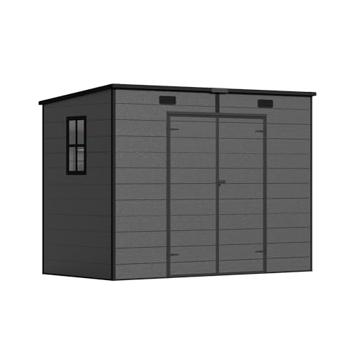 Devoko Gartenhaus Kunststoff 8x4, Wetterfestes Gerätehaus mit Bodenplatte, Fahrradschuppen, 226 x 112 x 183 cm Geräteschuppen mit Pultdach und Abschließbarer Tür, Schwarz