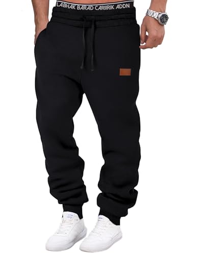 HMIYA Jogginghose Herren Baumwolle Trainingshose Sporthose Freizeithose Lang Hosen Klassische Sweathose mit Taschen(Schwarz,L)