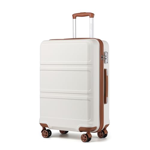KONO Handgepäck Koffer Trolleys Leicht Hartschalenkoffer Reisekoffer mit 4 Rollen und TSA Schloss, 52x38x21cm, 36Liter, Zwillingsrollen Rollkoffer, ABS+PC Hartschale (Cremeweiß, M)