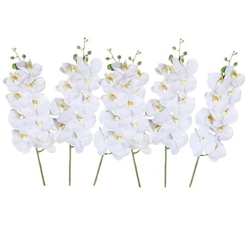 NatureMan Künstliche Phalaenopsis-Blumen, 68,6 cm hoch, 6 Stück, weiße künstliche Orchideen, Stängelpflanzen für Zuhause, Hochzeitsdekoration