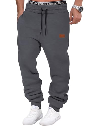 HMIYA Jogginghose Herren Baumwolle Trainingshose Sporthose Freizeithose Lang Hosen Klassische Sweathose mit Taschen(Dunkelgrau,XL)