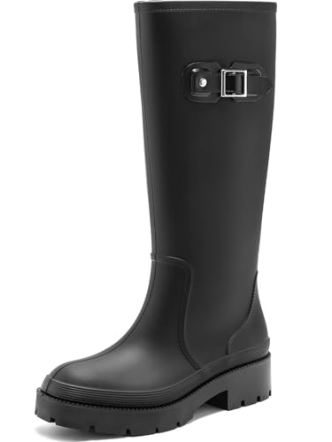 Lvptsh Gummistiefel Damen Hoch Regenstiefel Langschaft Wellington Boots Wasserdichte Gummischuhe Garten Stiefel Anti Rutsch Rain Boots,Schwarz,EU39