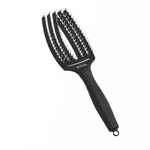 Olivia Garden Fingerbrush Care Iconic - Medium - Schwarz - Detangler Bürste mit Wildschweinborsten & Nylon für gesundes und glänzendes Haar