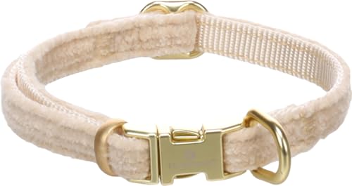 Halsband Hund - hundehalsband - Flamingo Saba Nylon mit Velvet Beige XS | 20-35cm x 10mm x 3mm