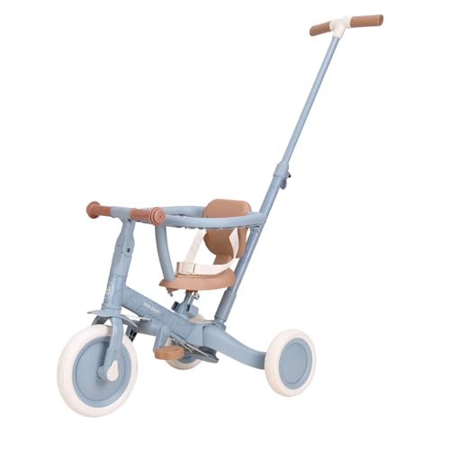 Little Dutch 4-in-1 Laufrad Dreirad - inkl. Schubstange, Pedale, Sicherheitsgurt und -Ring - Kinderdreirad - Lauffahrrad - für Mädchen und Jungen - ab 1-3 Jahre - blau