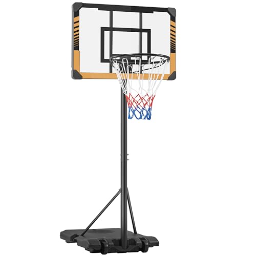 Yaheetech höhenverstellbarer Basketballständer, Basketballkorb mit Rollen, Mobile Basketballanlage Wasser/Sand Befüllbar, Korbanlage für Innen-/Außenbereich 216 cm – 246 cm Braun, Schwarz