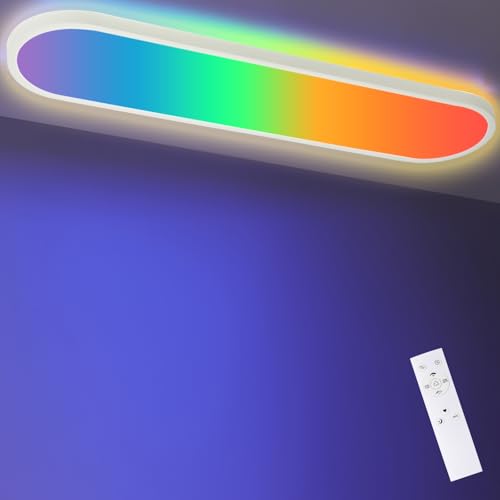 LEZOE LED Deckenlampe dimmbar mit Fernbedienung 80x20x2.9cm, 36W 4500LM RGB Deckenlampe Farbwechsel Speicherfunktion, IP44 Bürodeckenleuchte LED Panel für Wohnzimmer Schlafzimmer Küche Heimbüro Oval