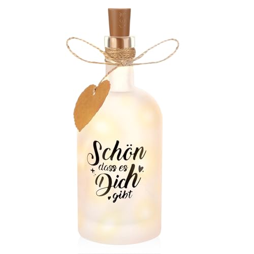Pavlleen LED Flaschenlicht, Flaschenlicht mit Spruch Glückslicht, Beleuchtete Dekoflasche mit Korken Flasche, für Frauen Geburtstagsgeschenk, Hochzeit, Weihnachten, Muttertag