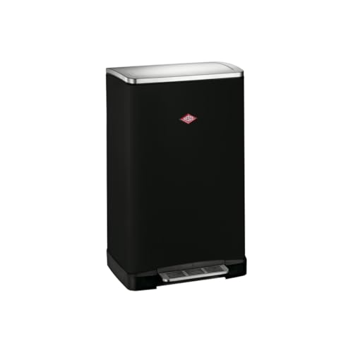 WESCO Big Double Boy Abfallsammler in der Farbe mattschwarz, pulverbeschichtetes Stahlblech, zwei getrennte 18 Liter Einsätze aus Kunststoff, Edelstahl-Fußtritt, Befestigung für Müllbeutel