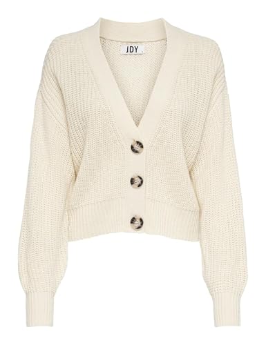 JDY Damen Strickjacke JDYJusty gestrickte Damenjacke Cardigan mit Knopfleiste 15200418 Eggnog M