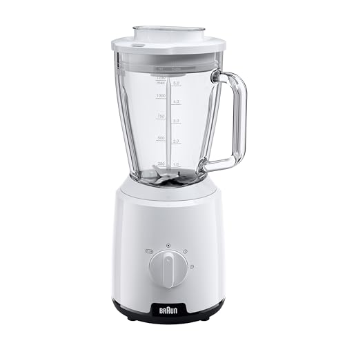 Braun PowerBlend 1 JB1050WH - Standmixer mit 1,5 l Glas-Mixaufsatz, Küchenhelfer zum Zerkleinern, Pürieren & Mixen, Ice-Crush-Funktion, 2 Geschwindigkeiten, 600 Watt, Weiß