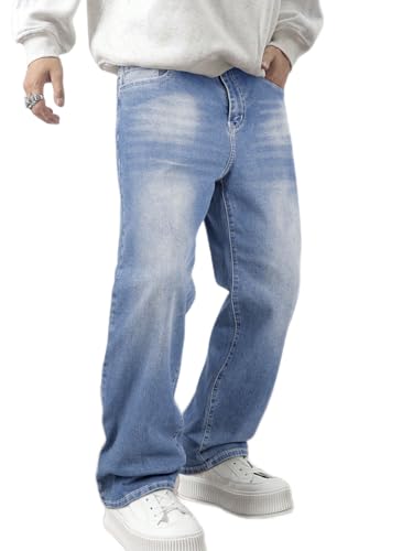 JMIERR Herren Baggy Jeans Weite Jeanshose Blau Y2K Denim Streetwear Raw Jogginghose Loose Fit Männer Hip Hop Jeanspants M