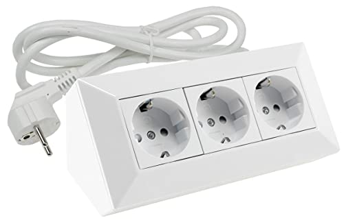 ChiliTec Steckdosenblock 3-Fach K?chensteckdose 250V~ 3X Schutzkontaktsteckdose Ecksteckdose mit 1,5m Kabel f?r K?che B?ro Werkstatt Wei?