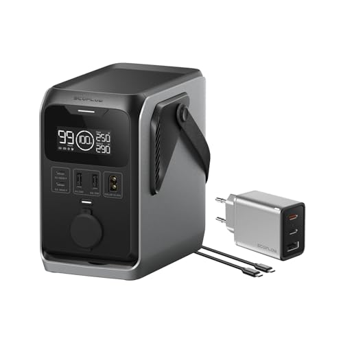 ECOFLOW TRAIL 300 DC Tragbare Powerstation, 288 Wh Ultraleichte LFP-Batterie, 300 W Solargenerator, Schnellladung, 5 Ausgänge, Sturzsicher, Solar/Kfz-Eingang, 0 dB für Camping, Reisen, Notfälle