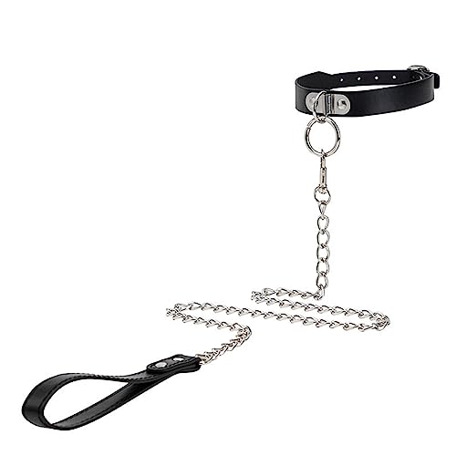 Halsfessel Halskette mit O-Ring Slave Halsband Bondage PU Leder Fetisch SM Fesseln Halsbänder Halsband Flirt Erwachsene Sexspielzeug für Paar, Frau (Schwarz)