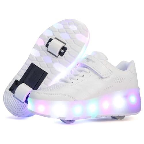 HUSKSWARE Kinder Sneaker Jungen Mädchen Sneaker 2 Räder Party Geburtstag Weihnachten, Weiß 34