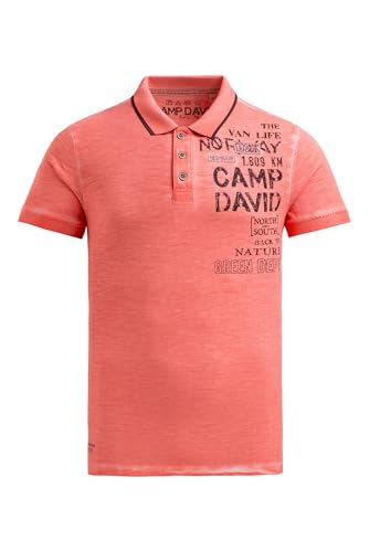 Camp David Herren Poloshirt mit Vintage Prints Wild Salmon, XXL