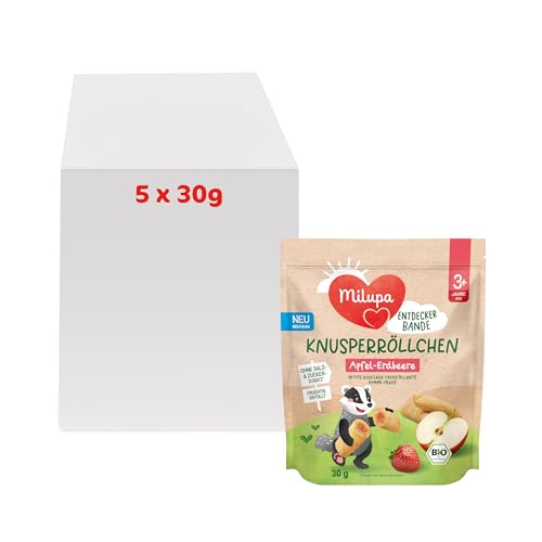Milupa Entdeckerbande – Knusperröllchen Apfel-Erdbeere – Ab 3+ Jahren – 5 x 30 g