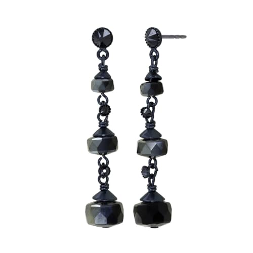 Konplott: pendelnde Ohrstecker Office Glimpse long, lange moderne und modische Kristallkugel-Ohrstecker mit Kristallsteinen, für Damen/Frauen (schwarz)