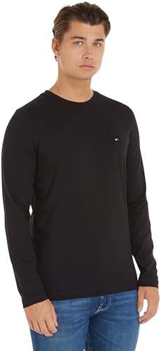 Tommy Hilfiger Herren Langarmshirt Tommy Logo Baumwolle, Schwarz (Black), L