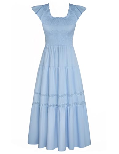 Festliche Kleider Für Damen Swing Maxikleid Elegant Lässig Spaghetti Trägerkleid Hellblau S