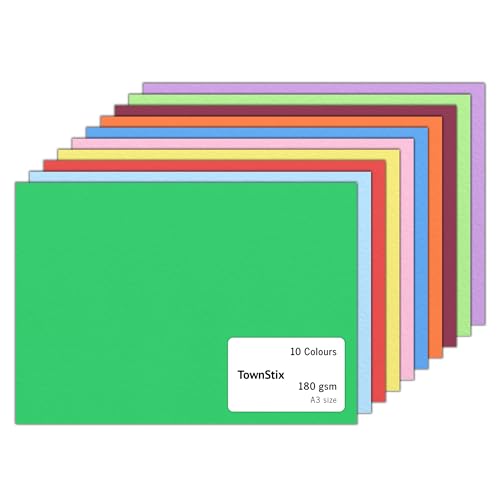 60 Stück, 180gsm - Tonkarton A3 Bunt Bastelkarton, Fotokarton Zeichenkarton Tonpapier Pappe zum Basteln Karton - 10 Farben